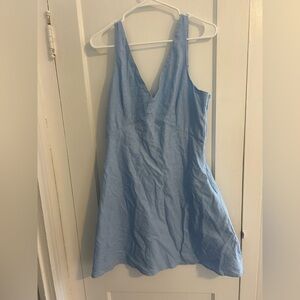 Abercrombie Blue Linen Blend Mini Dress Smocked Back NWT Size LT